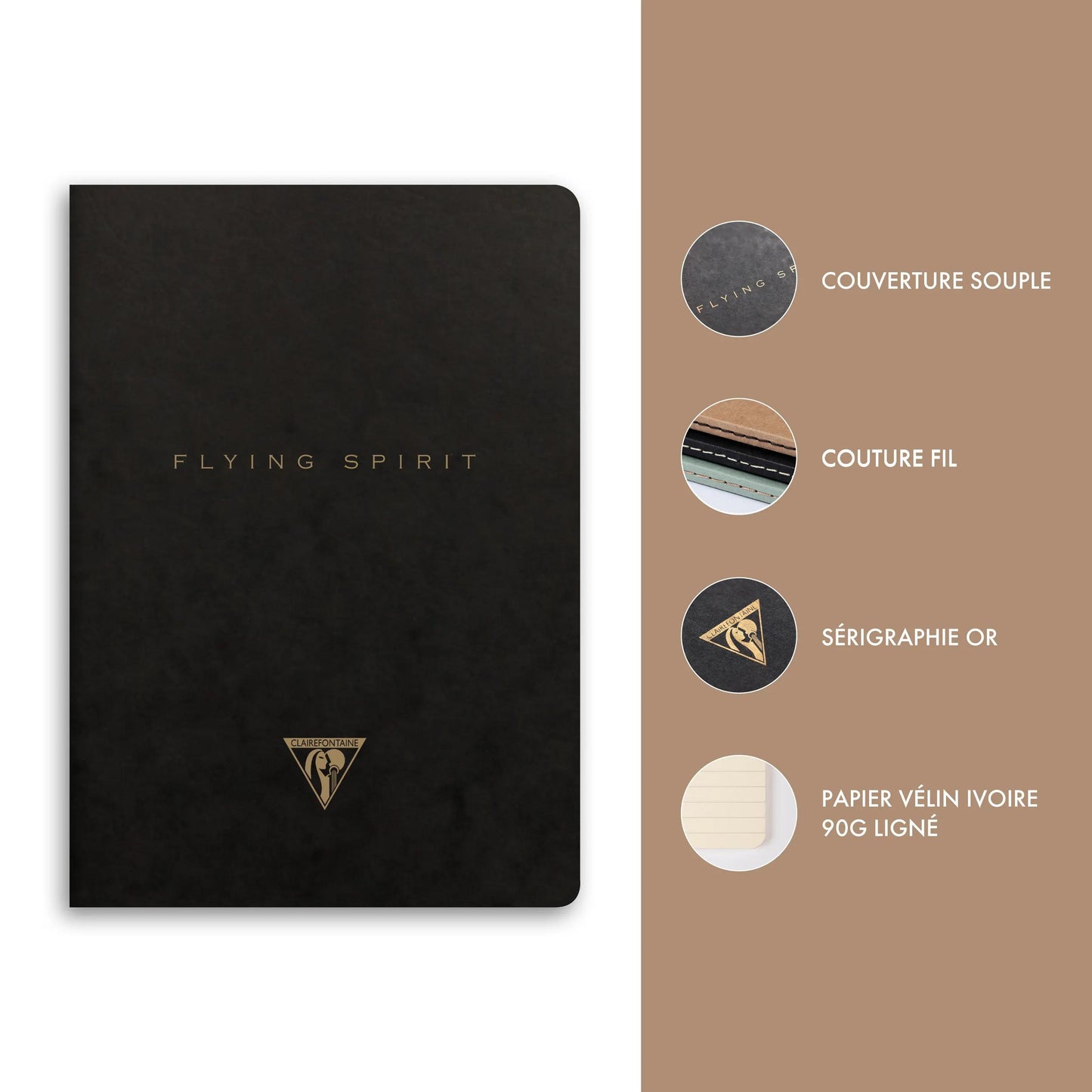 Flying Spirit textiles Sting A5 96 Seiten gefüttert passende Muster Elfenbeinpapier 90g - Schwarz (Paket x5)