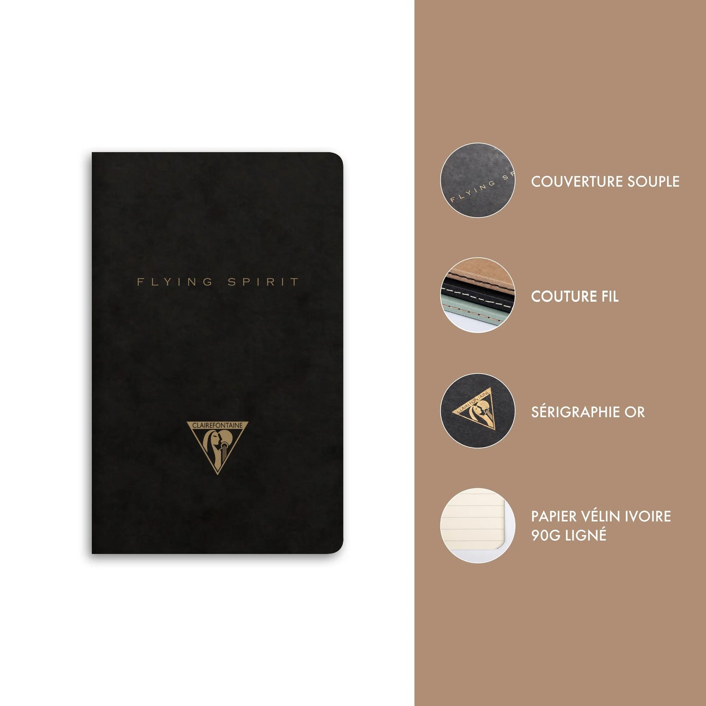Flying Spirit Textil Sting 7.5x12cm 48 Seiten gefüttert passende Muster Elfenbeinpapier 90g - Schwarz (Paket x10)