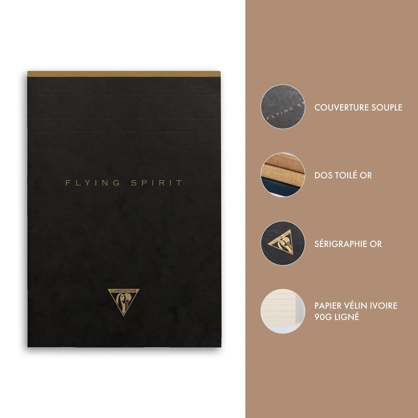 Header Star Block Flying Spirit Black A5 140 abnehmbare Seiten gefüttert passende Muster Elfenbeinpapier 90g - Schwarz (Paket x5)