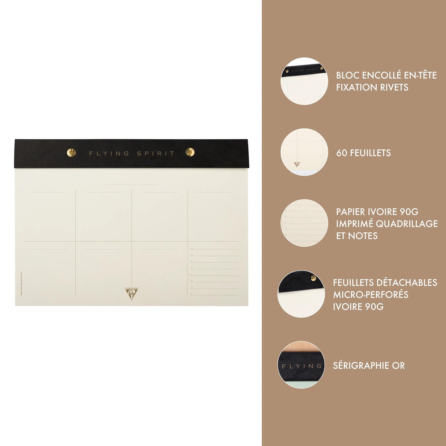 Flying Spirit Black Rivet Planner Block 24x17cm 60 detachable printed sheets. - Black (Pack x5)