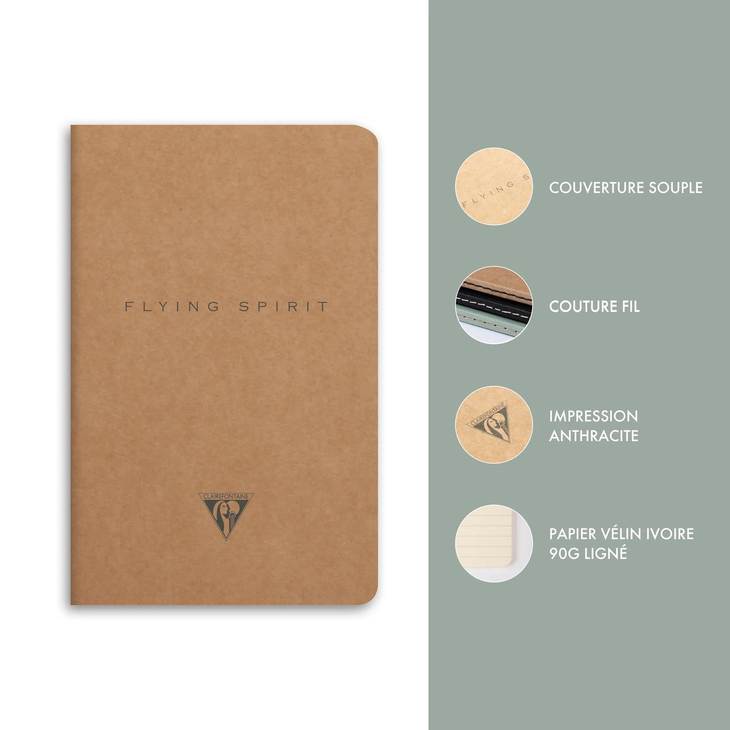 Flying Spirit textile sting 11x17cm 96 pages lined matching motifs ivory paper 90g - Kraft (Pack x5)