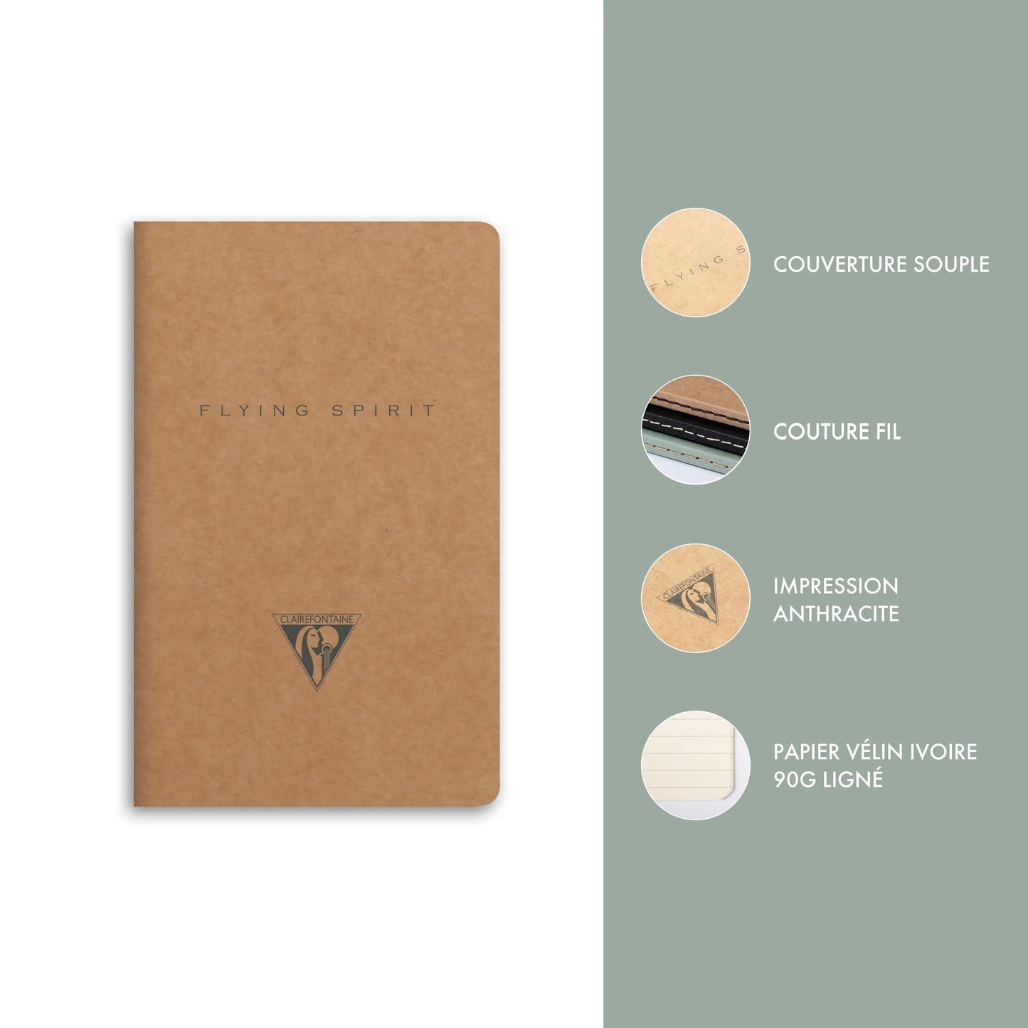Flying Spirit textile sting 7,5x12cm 48 pages lined matching motifs ivory paper 90g - Kraft (Pack x10)