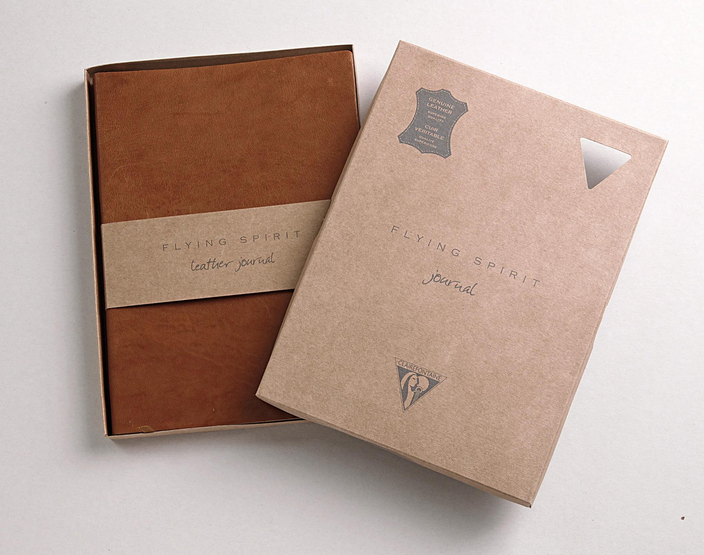 Booklet Flyer genäht Flying Spirit A5 180 Seiten gefütterter Lederbezug Elfenbeinpapier 90g - Cognac (Paket x3)
