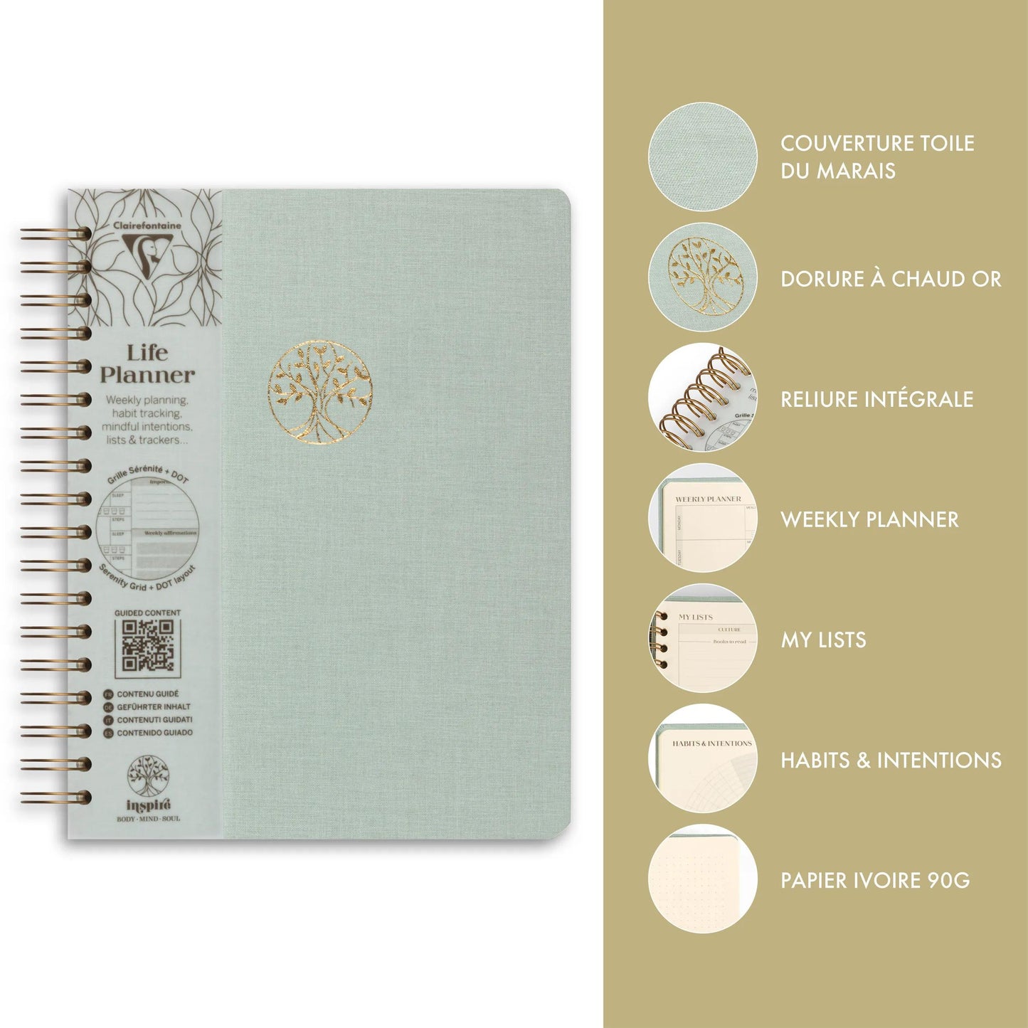 Inspire, Lebensplaner, 19x25 cm kompletter Binder, Leinwandbezug der Marais, 192 Seiten, bedruckt, arsch. - Neu (Paket x4)