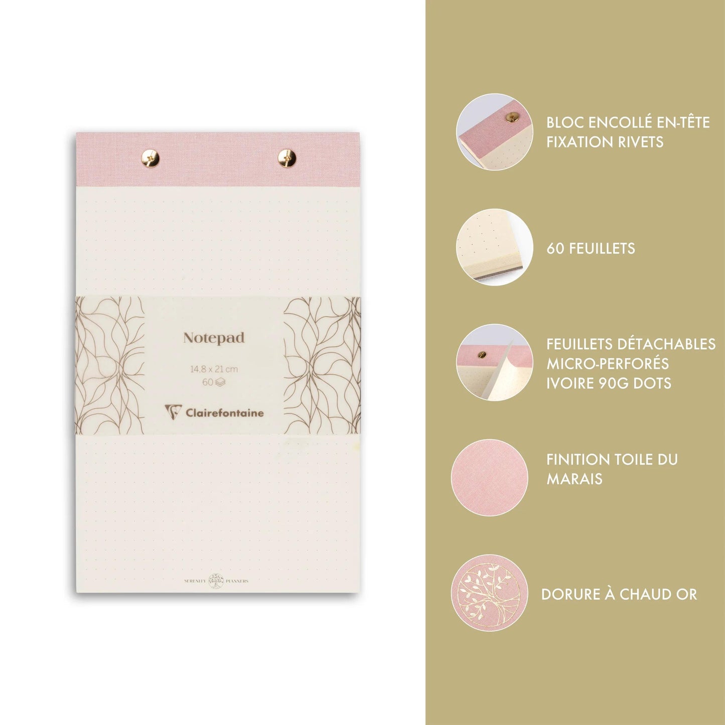 Inspire, Rivet Block A5 14,8x21cm, Marais Leinwand, 60 abnehmbare Punktplatten, Arsch. - Neu (Paket x4)