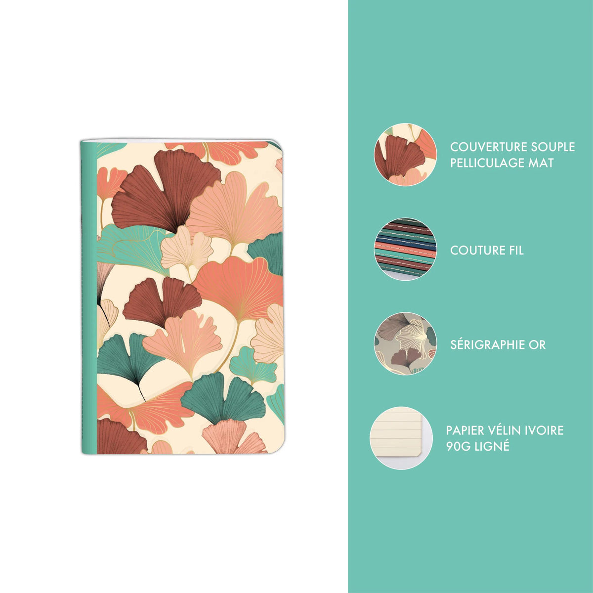 Gaia beige, Sewn notebook thread 7.5 x 12 cm, 48 pagine, foderato (confezione da 36)