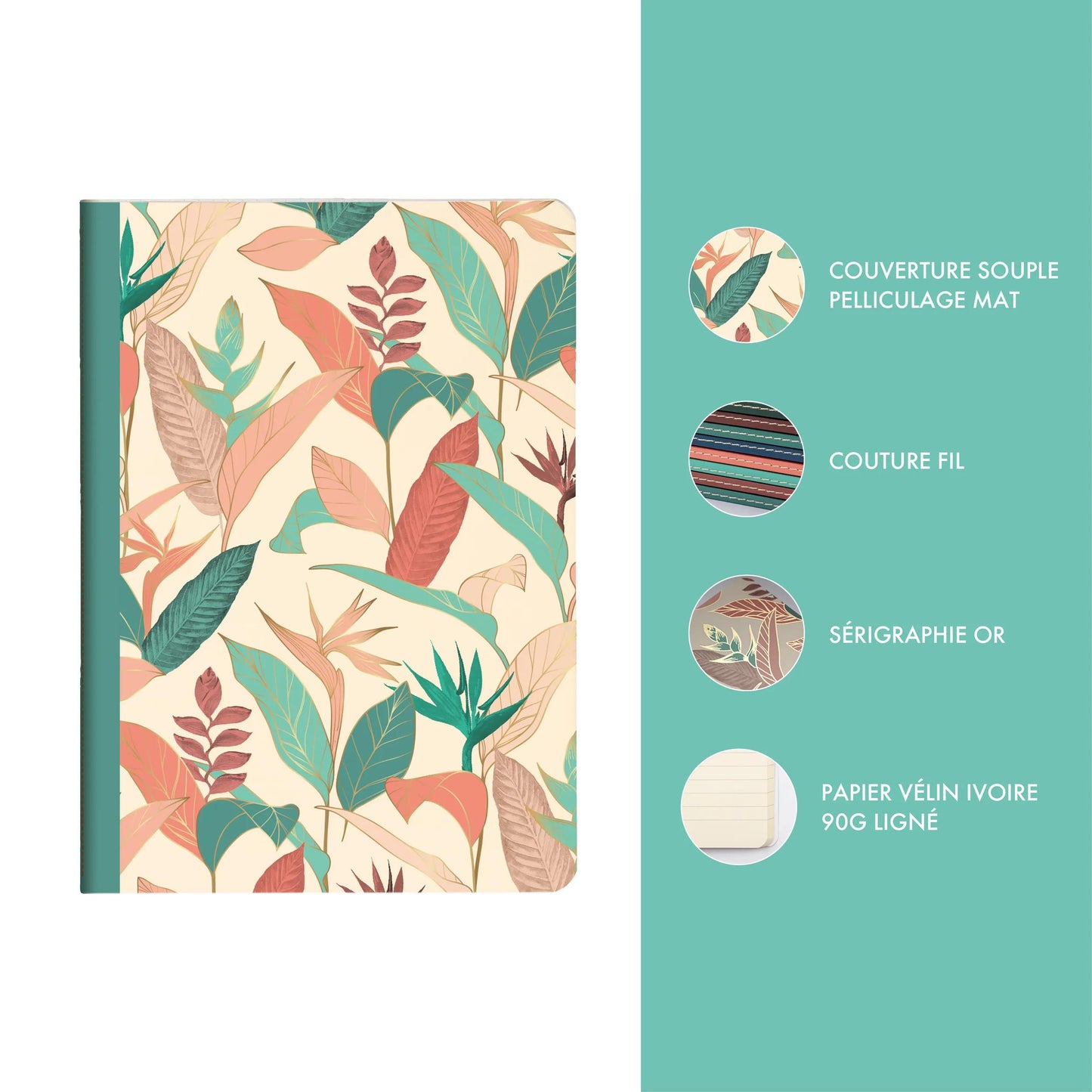 Beige Gaia, Sewn Book A5 14.8x21 cm, 96 Seiten, Zeile, Arsch. (Paket x9)
