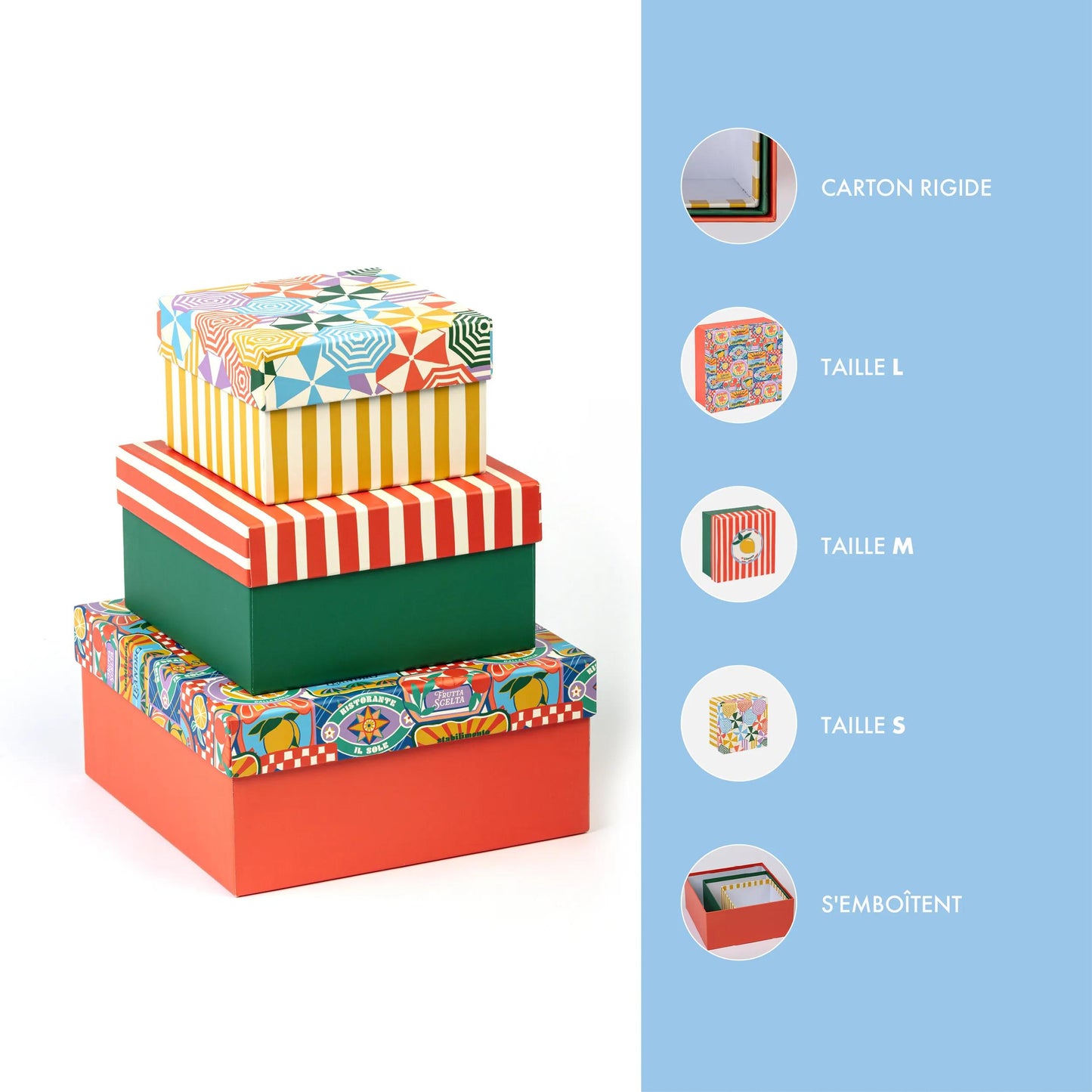 Dolce Amore, Set of 3 square boxes 25x25x12 cm, 20x20x11cm, and 16x16x10 cm (Pack x2)