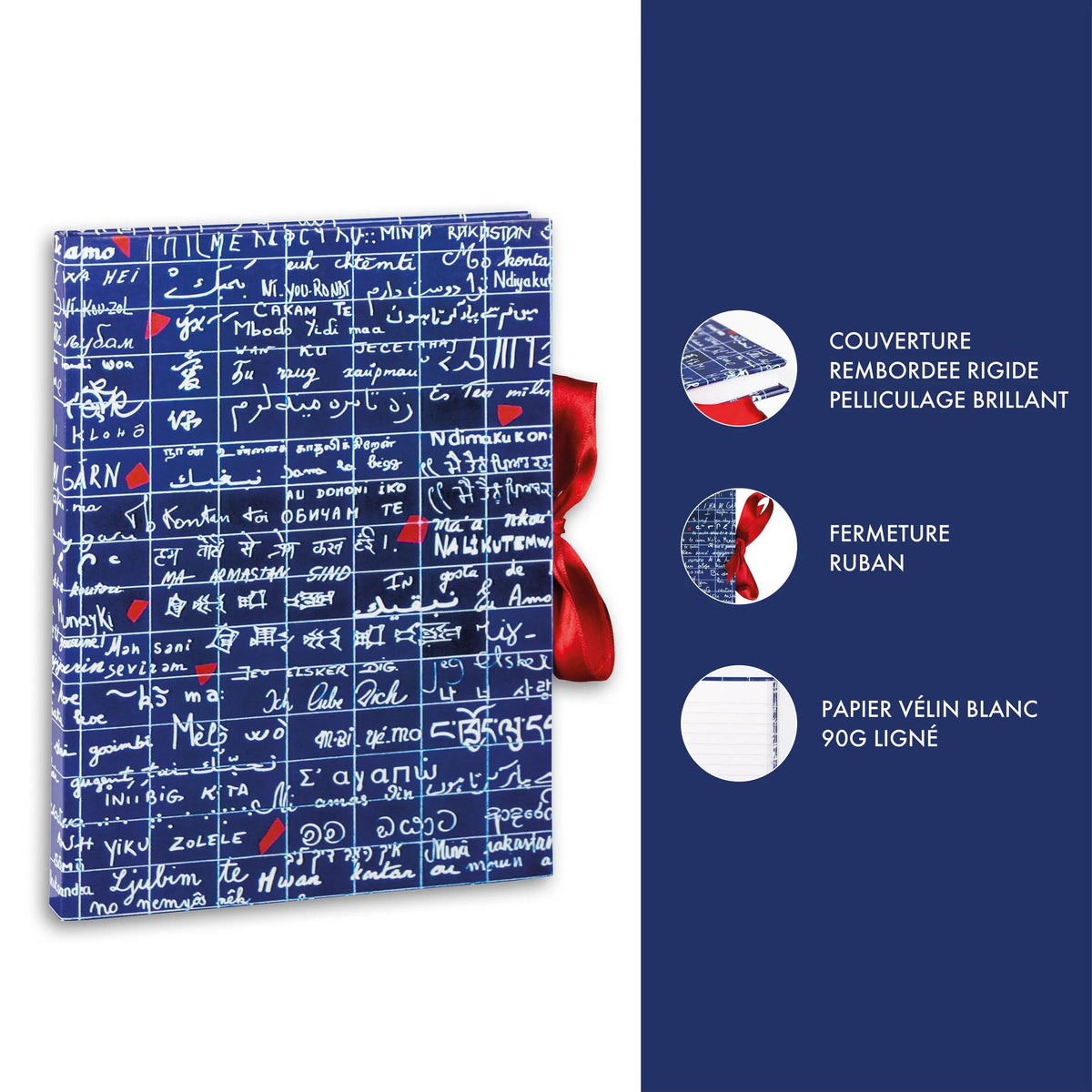 Die Mauer der I Love You, Gehärtetes bemerkenswertes Buch A5 14,8x21 cm, 144 Seiten, gefüttert, mit Band geschlossen - Neu (4er-Pack)