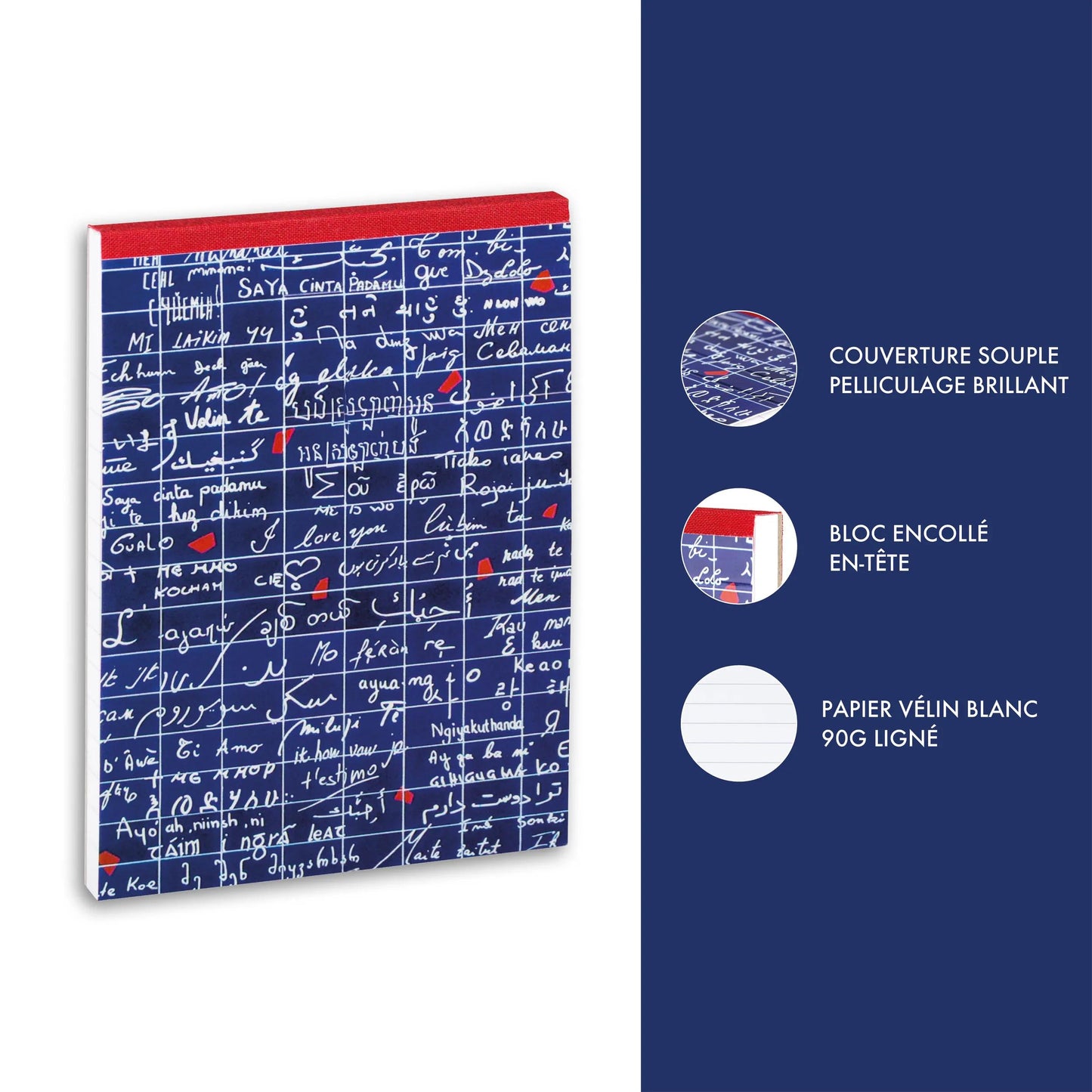 Die Wand des Ich liebe dich, Star Block Header A5 14,8x21 cm, 70 Blätter, gefüttert - Neu (Paket x4)