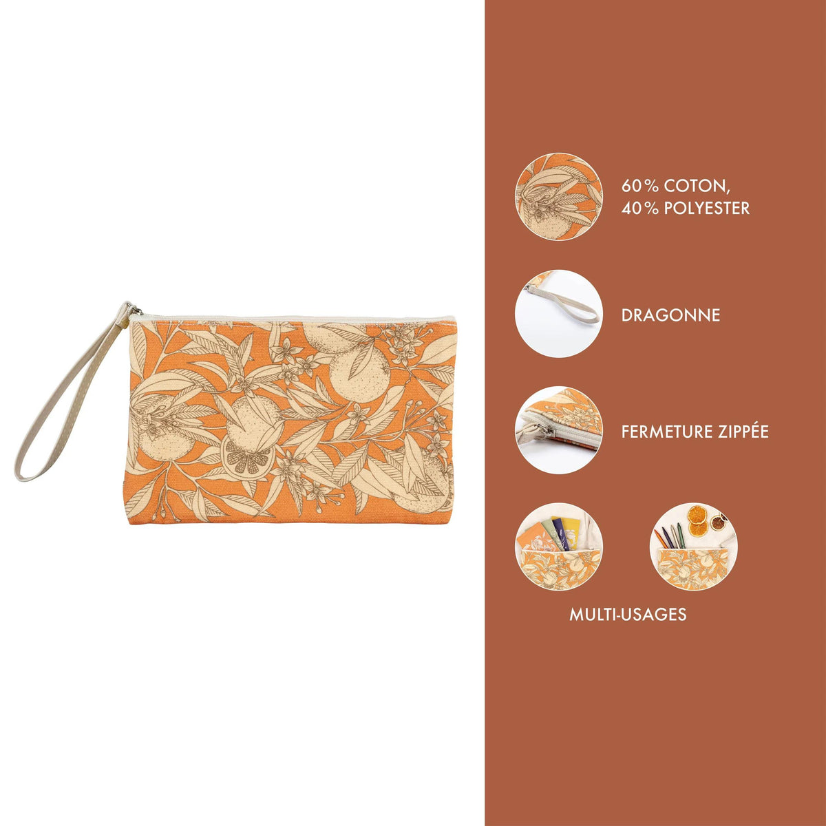 Garten der Sens, Baumwollkoffer 22x16 cm orange Muster - Neu (4er-Pack)