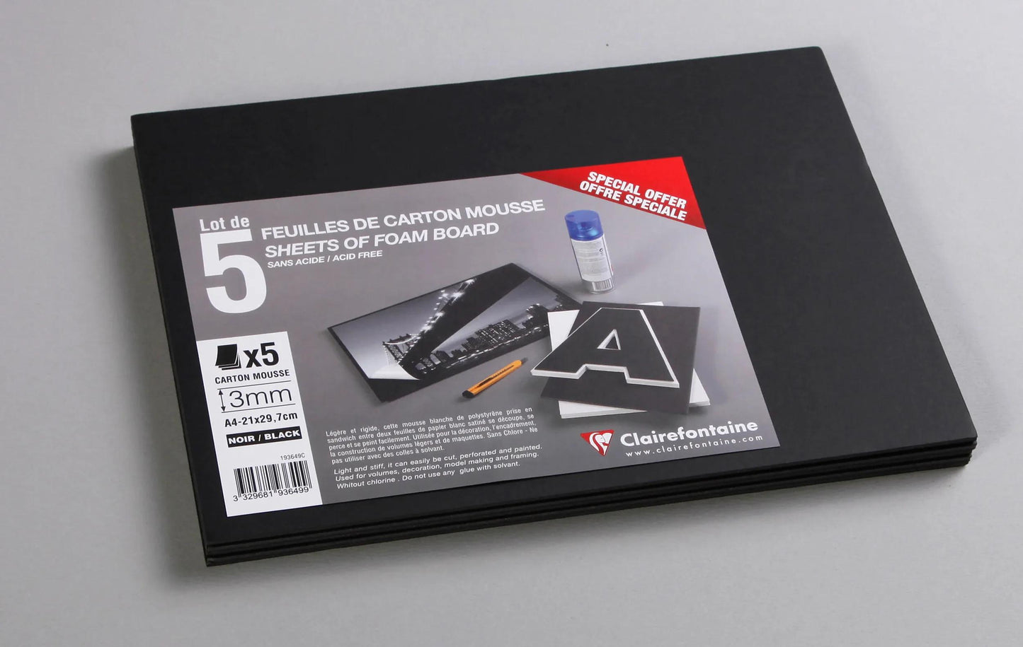 Karton Schaum 5 Blätter A4 3mm - Schwarz