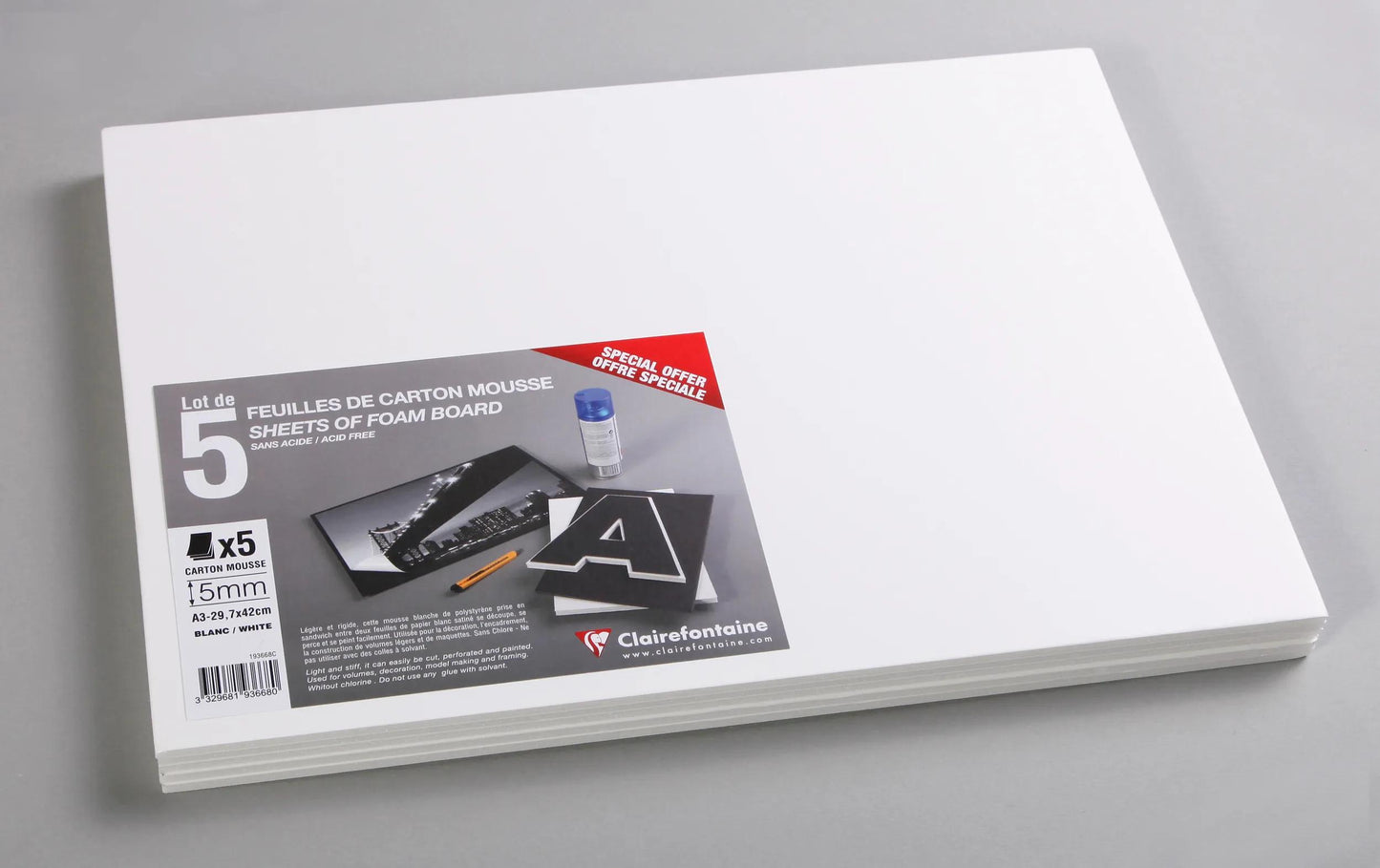 Carton Mousse lot 5 sheets A3 5mm - White