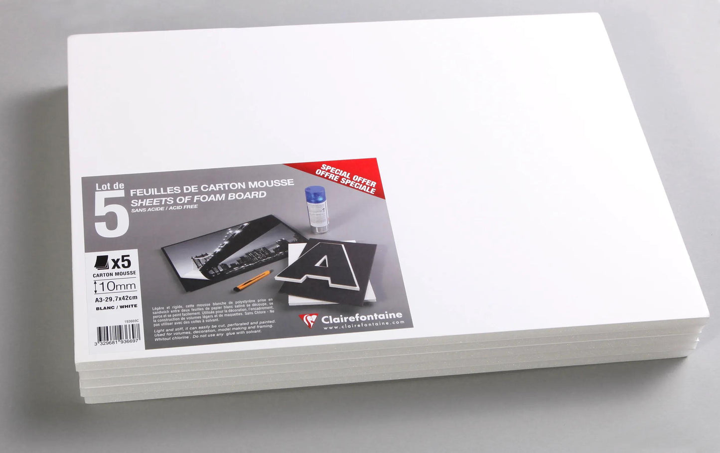 Carton Mousse lot 5 feuilles A3 10mm - Blanc