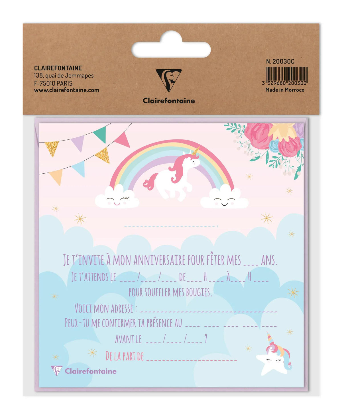 ANNIVERSARY INVITATION SET, 8 single cards 116x116 + 8 envelopes 120x120 - Unicorn - Multicolor