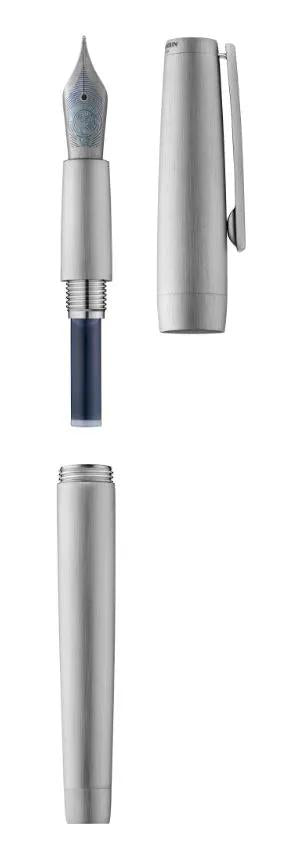 Precious metal pen, brushed body and palladium attributes, feather F