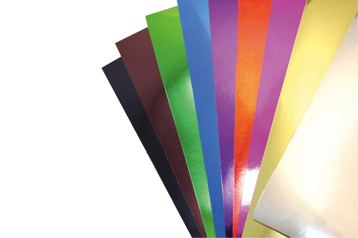 CARTON MÉTALLISÉ, Sachet de 10 feuilles 230g/m2 au format 25x35cm - Assortiment (lot de 5)