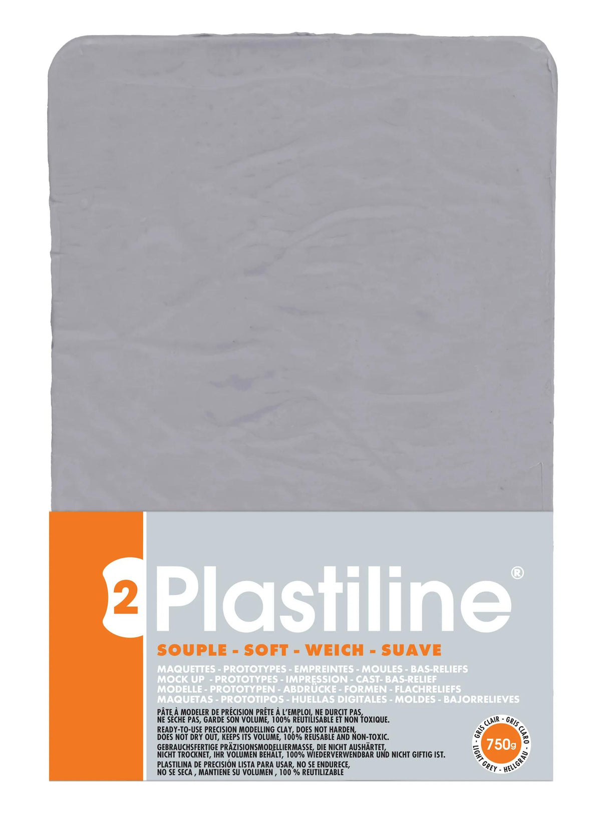 750g of plasticline 2-fold hardness - Light grey