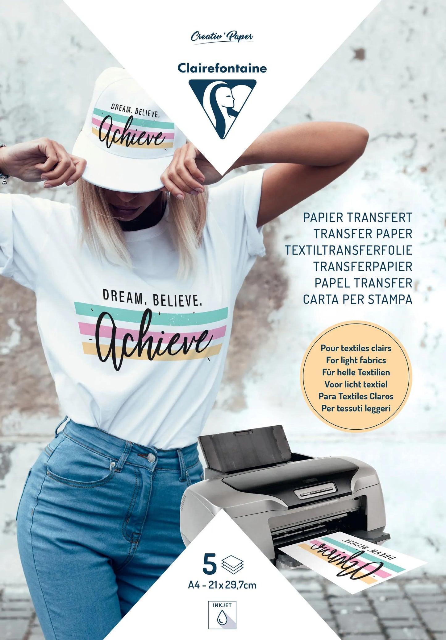 TRANSFER PAPER, Pack of 5 sheets 130g/m2 in 21x29.7cm format (Pack x10)