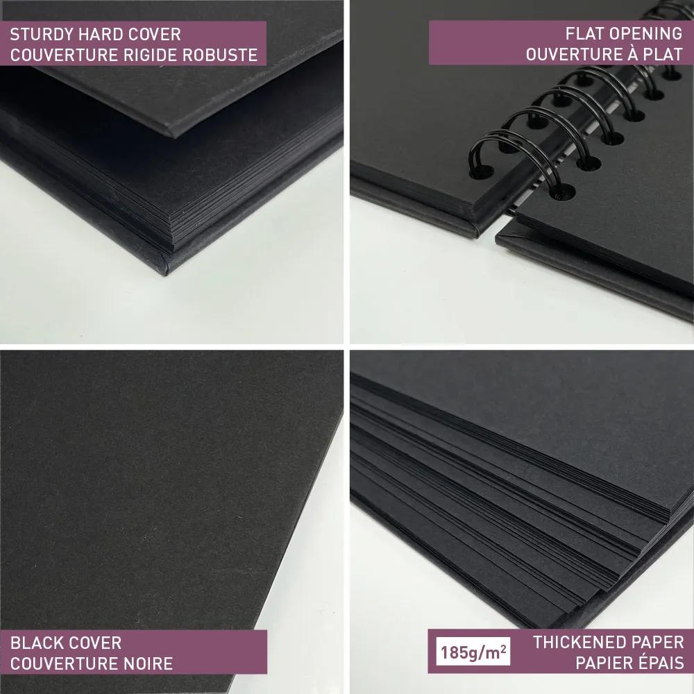 Album zur Anpassung von 40 Blatt 185g/m2 im Format 27x20cm - Schwarz (Paket x3)