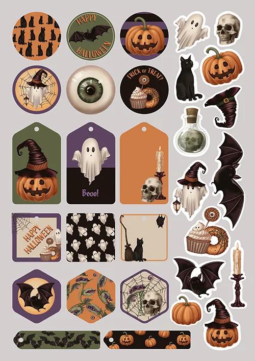 GEDRUCKT PAPIER, Block von 20 Motivplatten 160g/m2 im Format A4 (21x29.7cm) + 1 kreative Idee - Halloween - Mehrfarbig - Neu (Paket x5)