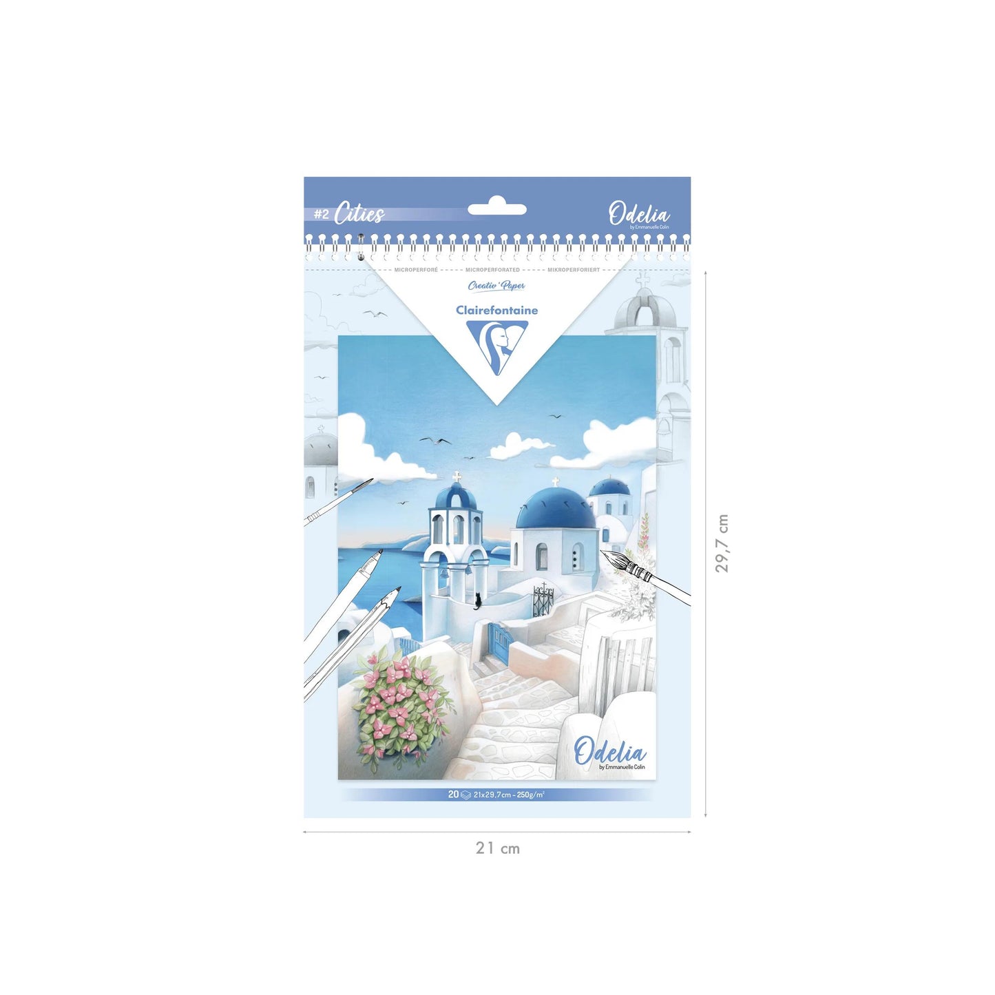 ODELIA, Multi-tech coloring block of 20 sheets A4 250g, Cities (Pack x5)