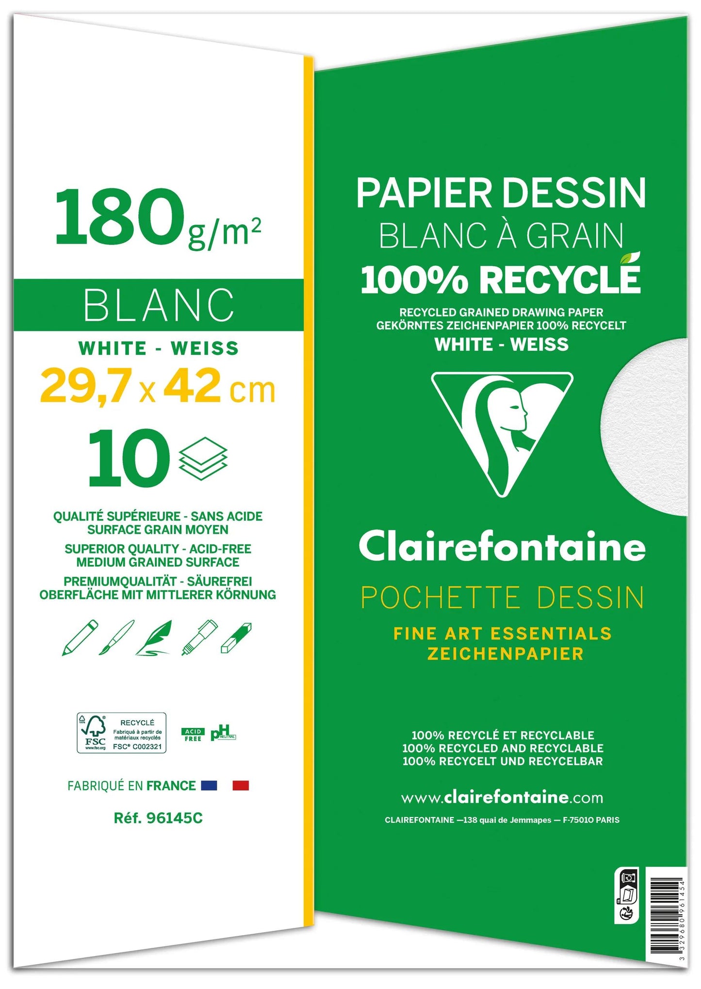 Dessin à Grain 100% Recyclé pochette 10F A3 180g (Lot x10)