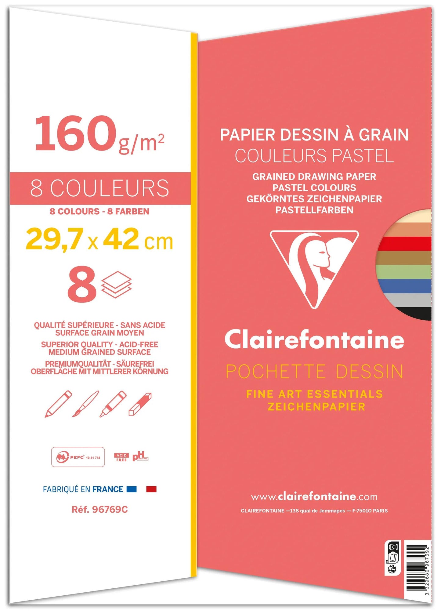 Dessin à Grain Couleur pochette 8F A3 160g - Assortiment pastel (Lot x10)