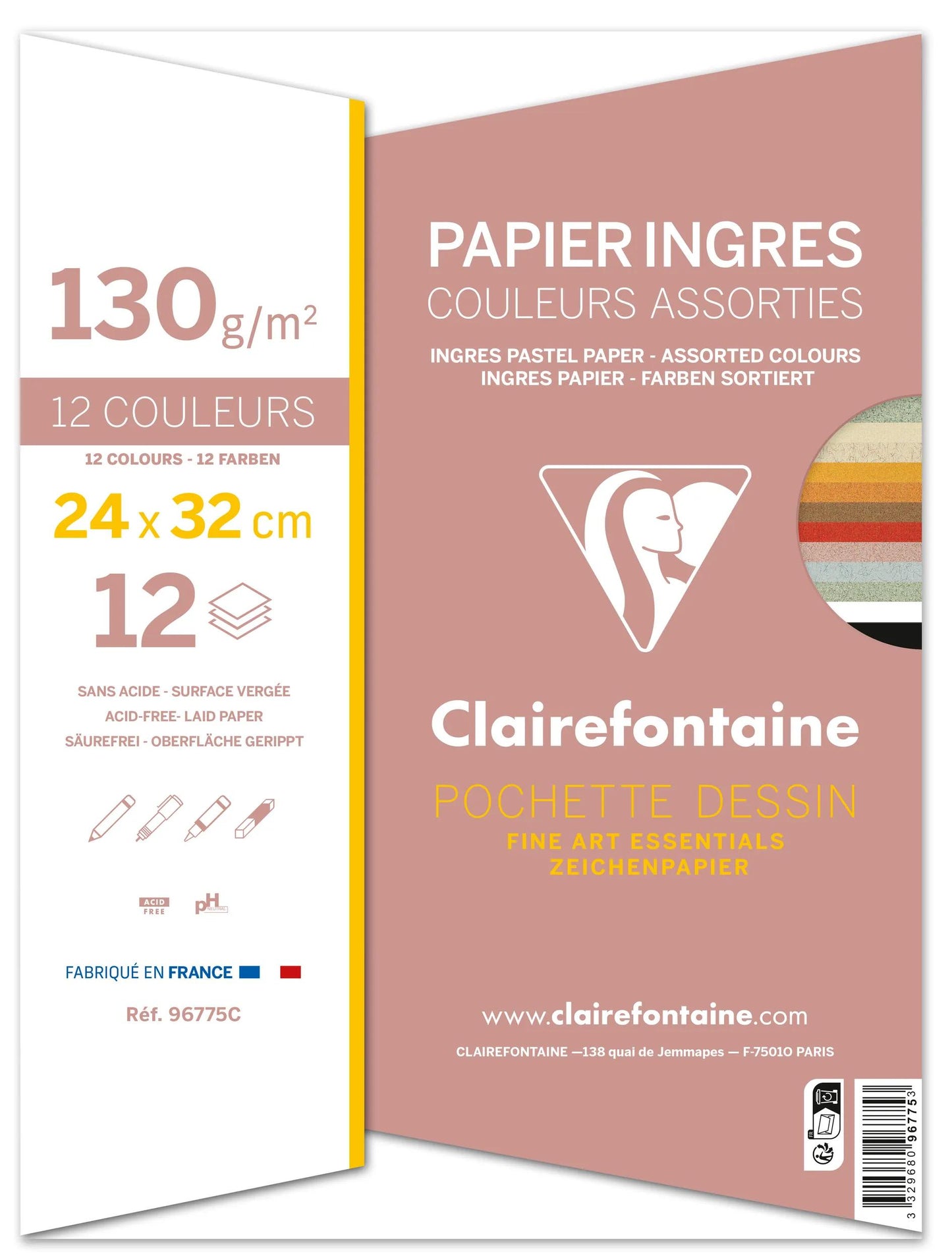 Ingres Pastelltasche 12F 24x32cm 130g - Pastelsortiment (Paket x10)