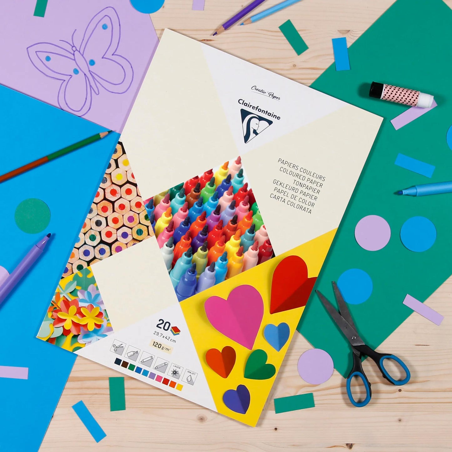 COLOUR PAPER, 20 Blatt Block 120g/m2 in 29.7x42cm Format - Sortiment (Paket x5)