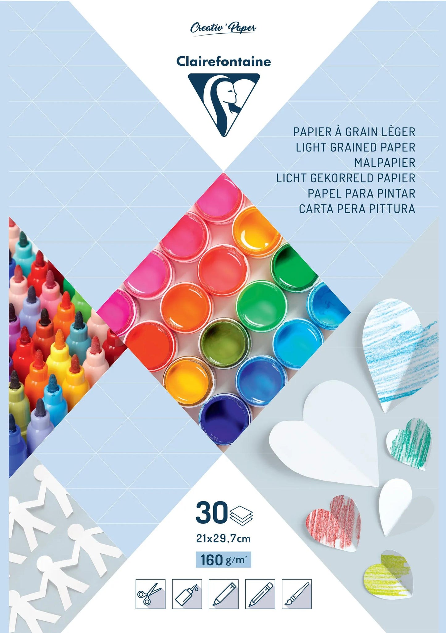 WHITE PAPER, Block von 30 Blättern 160g/m2 in 21x29.7cm Format - Weiß (Paket x5)