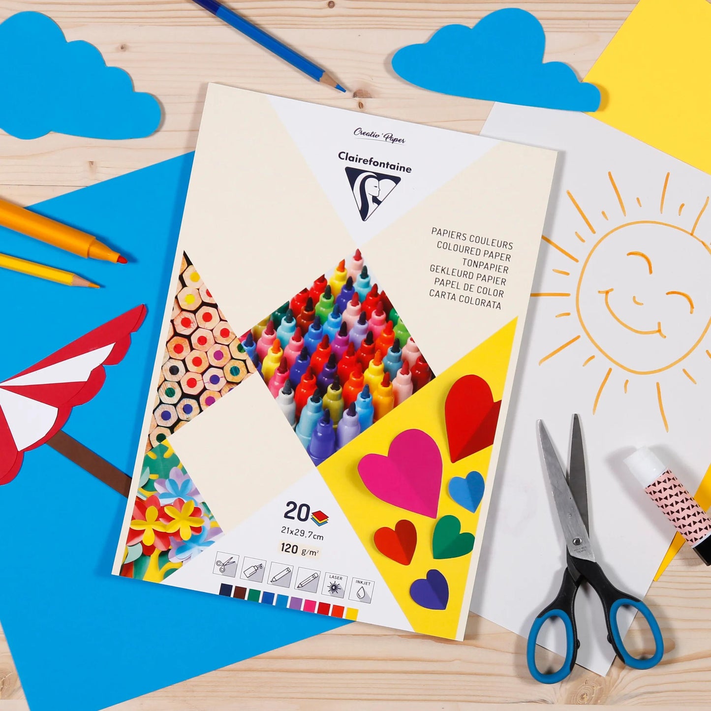 COLOUR PAPER, 20 sheet block 120g/m2 in 21x29.7cm format - Assortment (Pack x10)