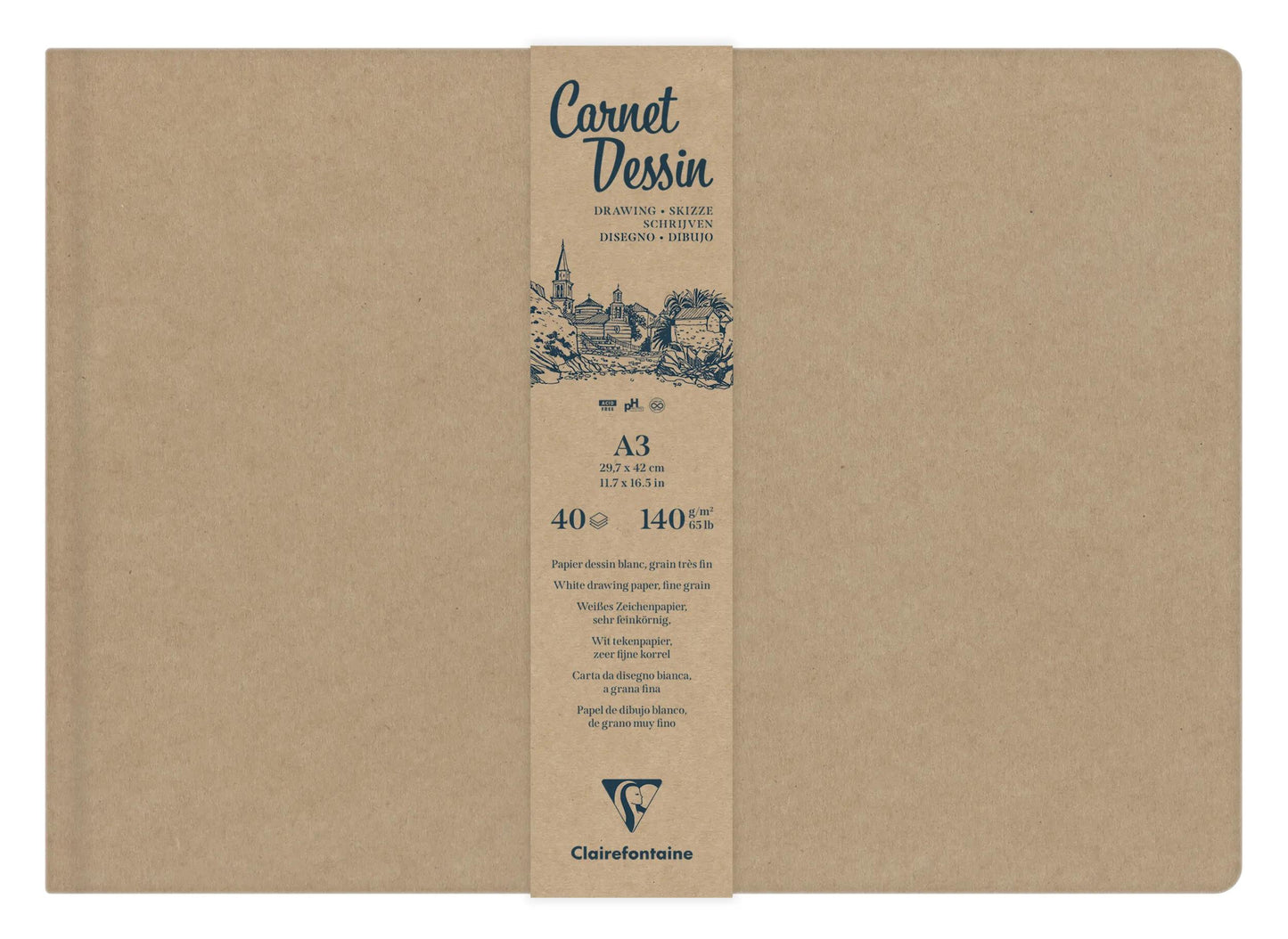 Book Drawing notebook sewn 40F A3 140g - Kraft (Pack x2)