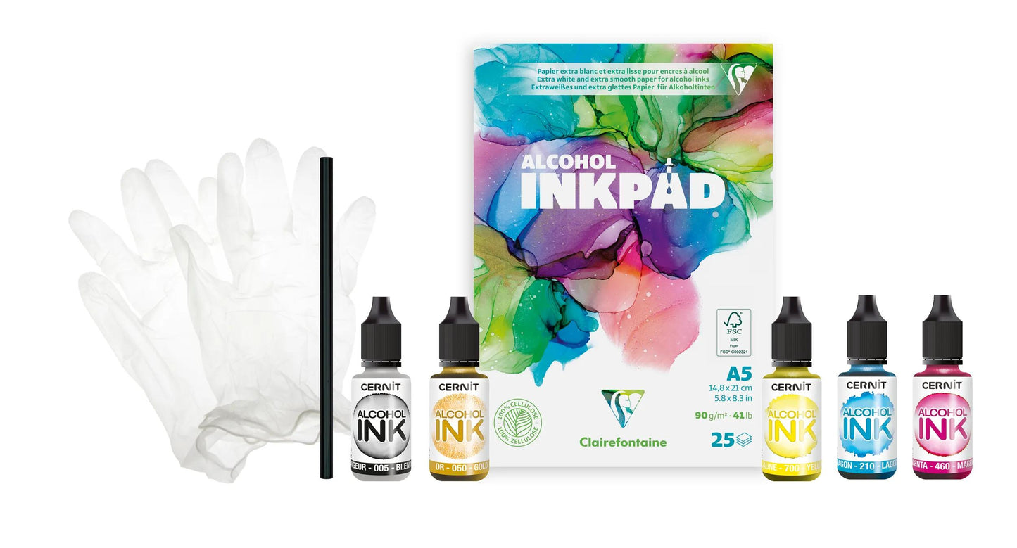 Starter Set Alcohol Ink A5 Alcohol Inkpad Clairefontaine and Cernit Alcohol Ink (Pack x2)