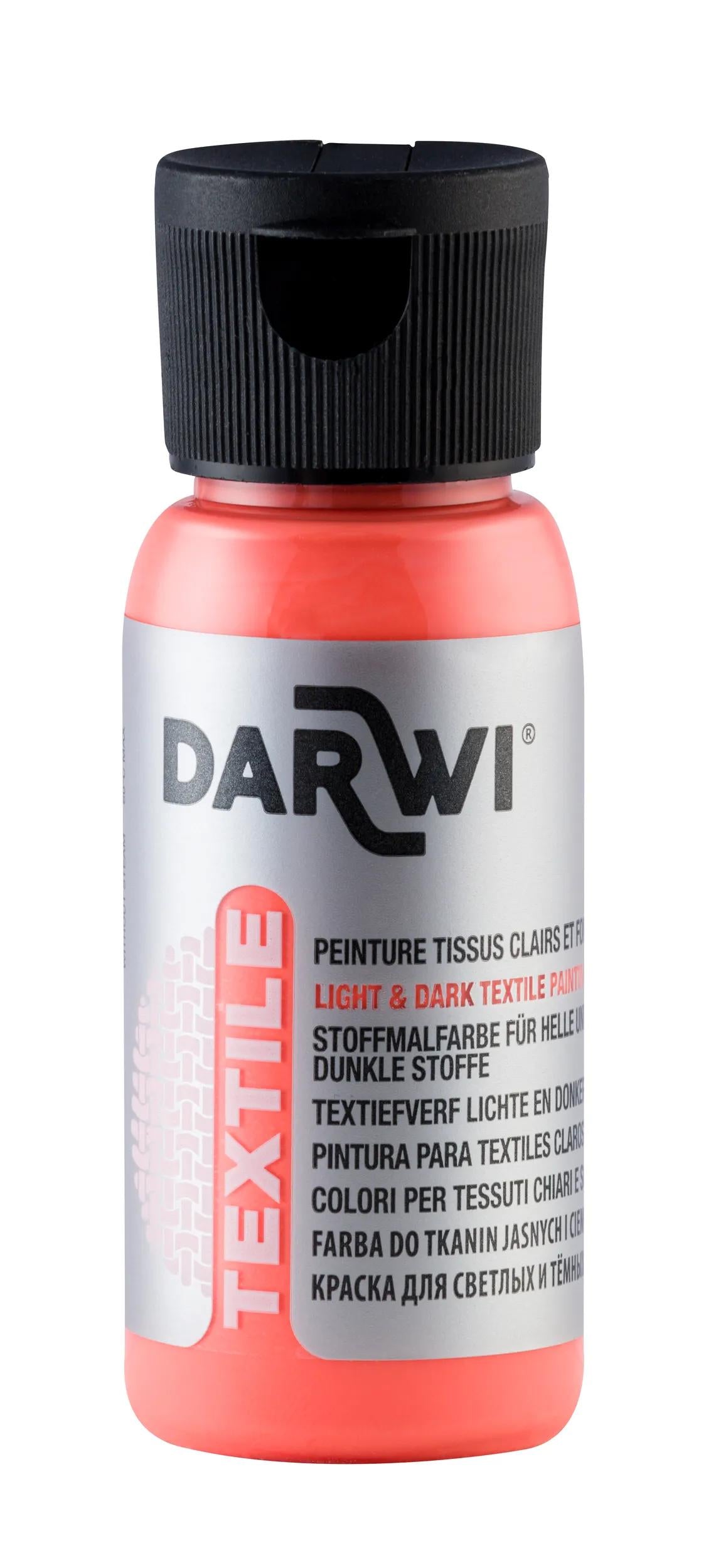 DARWI 50 ml Fluorescent Textile Paint Bottle - Orange Fluo 763 (Pack x4)