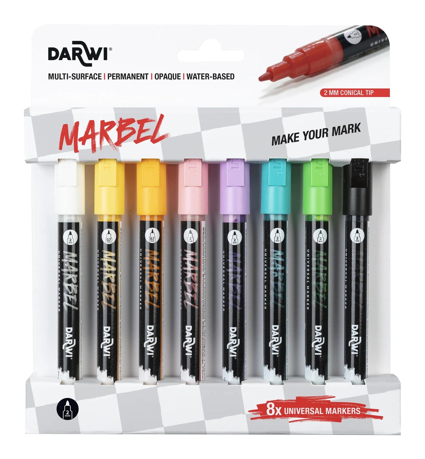 MARBEL Set of 8 Universal Pointe Conique Fine 2mm Markers, Assortment Clear - Assortment Clear - New