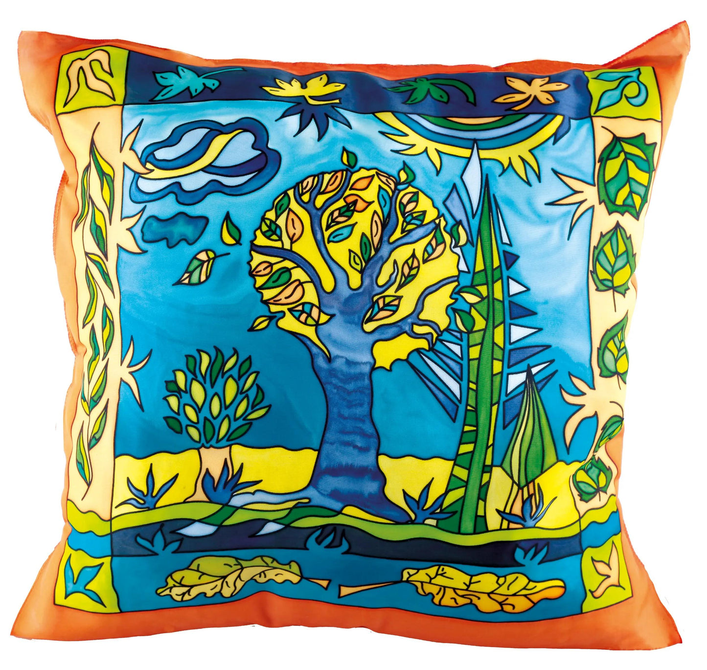 100% silk cushion - 40x40cm Trees - White (Pack x3)