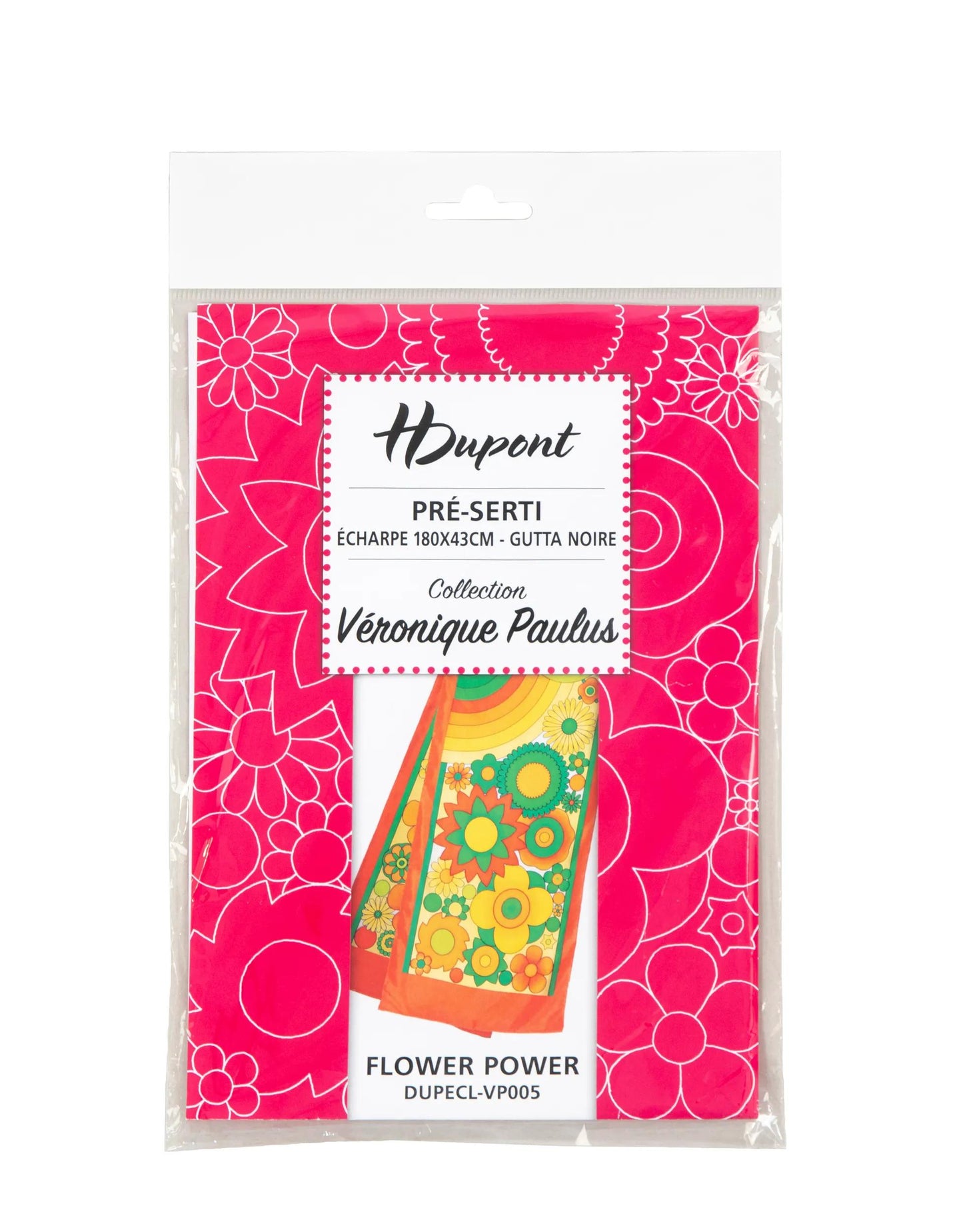 Scarf 100% silk - 180x43cm Flowerpower - White (Pack x3)