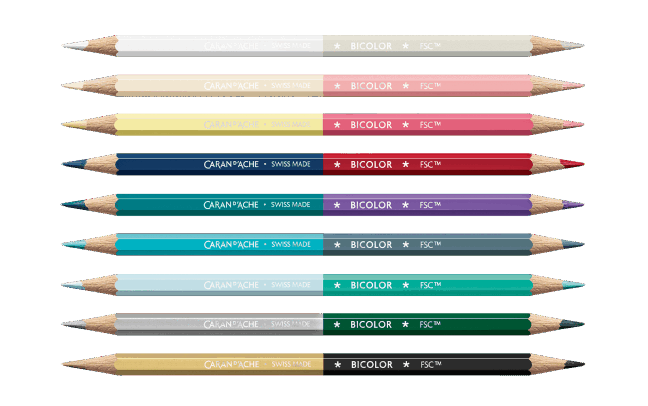 Set 9 Coloured Pencils Bicolor & 1 Brush Alpine Frost