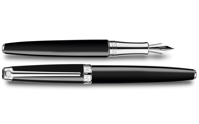 Silver-Plated, Rhodium-Coated LÉMAN EBONY BLACK Fountain Pen