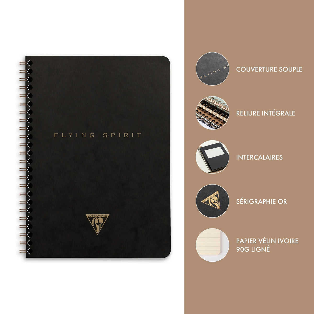 Flying Spirit Black A5 Complete Cover Binding Book 120 abnehmbare Seiten gefüttert Muster passend Elfenbeinpapier 90g - Schwarz (5er-Pack)