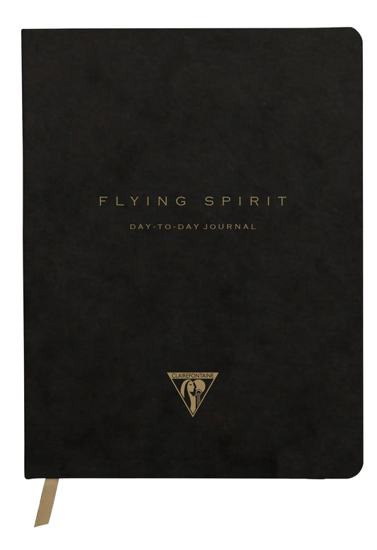 Flying Spirit, Black, DaytoDay journal 19x25 cm, 192 pages, dowry, bellow pouch on the back, marker, elastic closure, ass. - Black (Pack x5)
