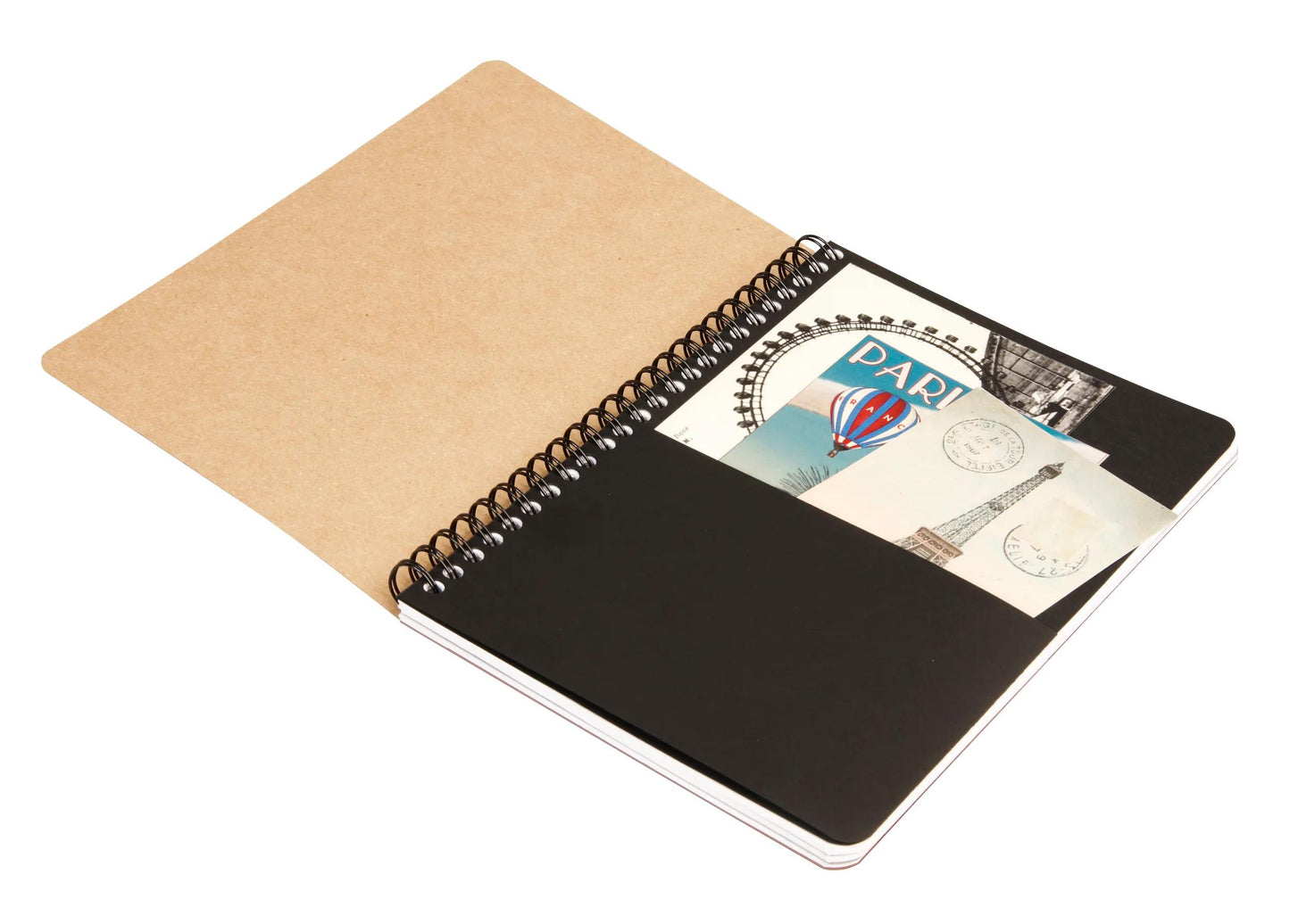 Carnet reliure intégrale à pochettes Flying Spirit Kraft A5 120 pages détachables ligné motifs assortis papier ivoire 90g - Brun (Lot x5)