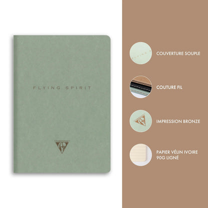 Flying Spirit textile sting A5 96 pages lined matching patterns ivory paper 90g - Green of grey