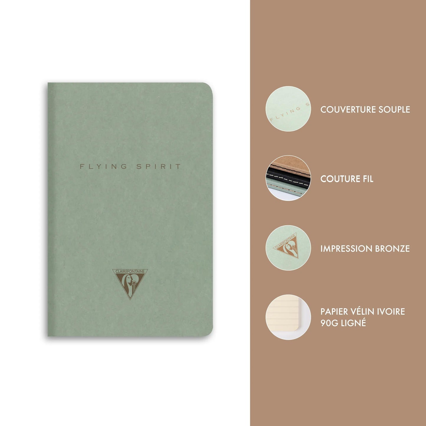 Volare Spirito tessile punzonatura 9x14cm 96 pagine foderate corrispondenti modelli carta avorio 90g - Verde di grigio (Pacchetto x5)