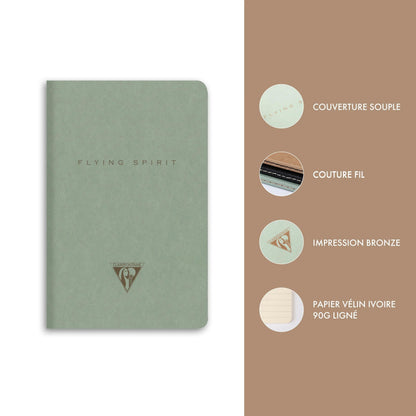 Flying Spirit textile sting 9x14cm 96 pages lined matching patterns ivory paper 90g - Green of grey