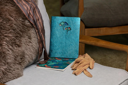 Ginkgo, Leder broached Notebook A5 14,8x21 cm, 144 Seiten, gefüttert, Arsch. (4er-Pack)