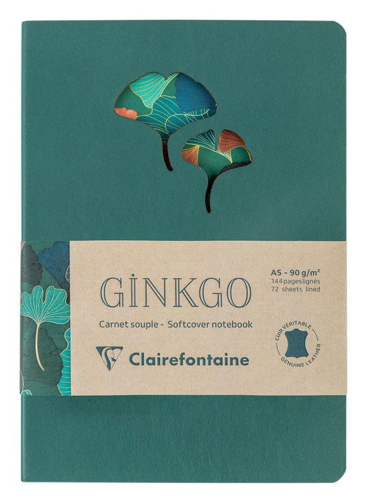 Ginkgo, Leather broached notebook A5 14,8x21 cm, 144 pages, lined, ass. (Pack x4)
