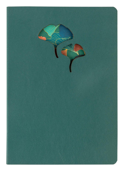 Ginkgo, Leder broached Notebook A5 14,8x21 cm, 144 Seiten, gefüttert, Arsch. (4er-Pack)