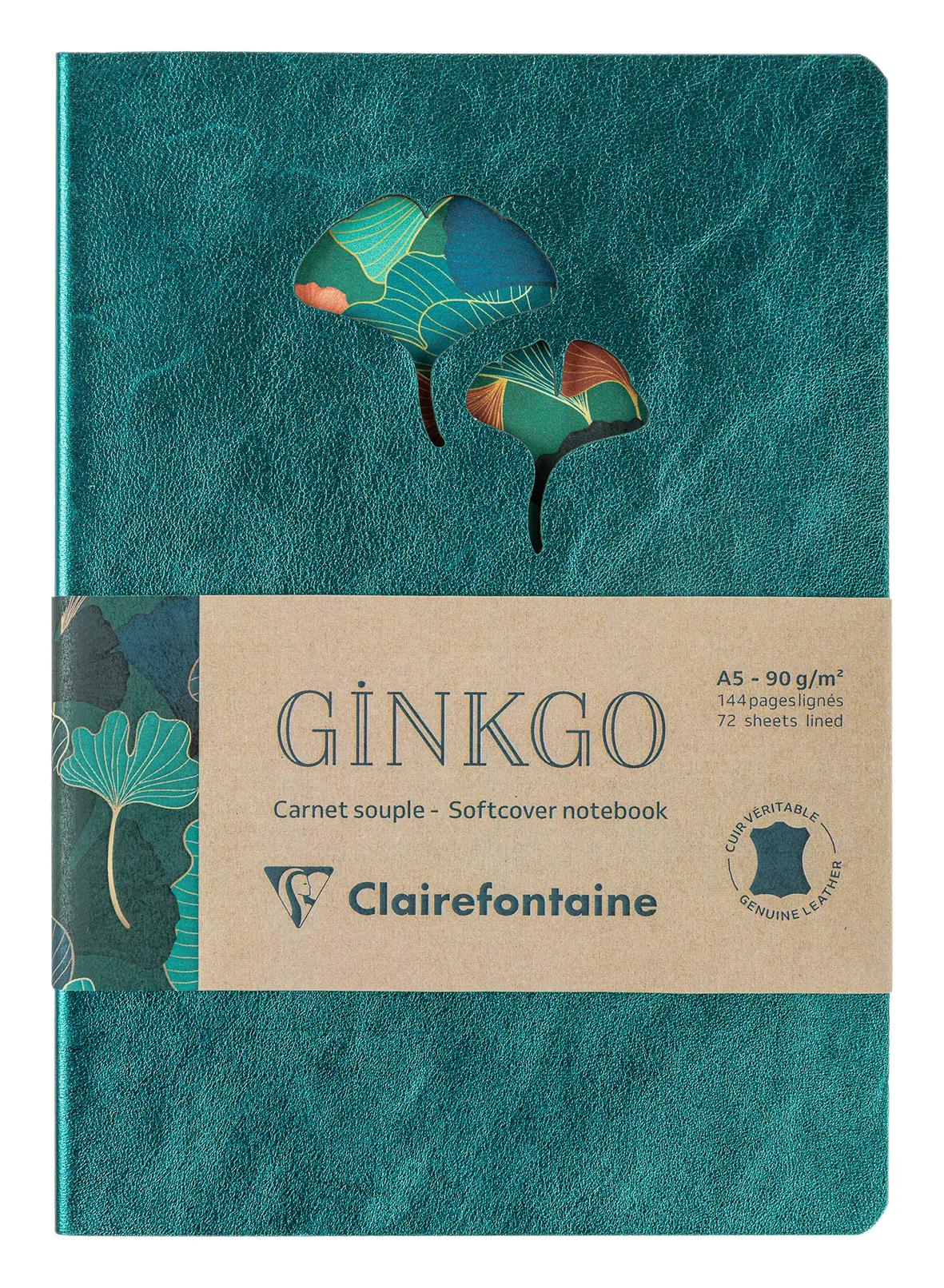 Ginkgo, Leder broached Notebook A5 14,8x21 cm, 144 Seiten, gefüttert, Arsch. (4er-Pack)